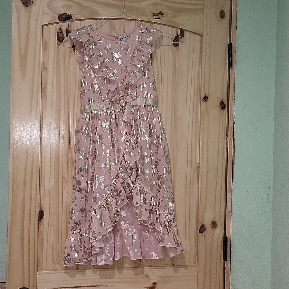 Nicole Miller,  7/8 girls light pink romper dress